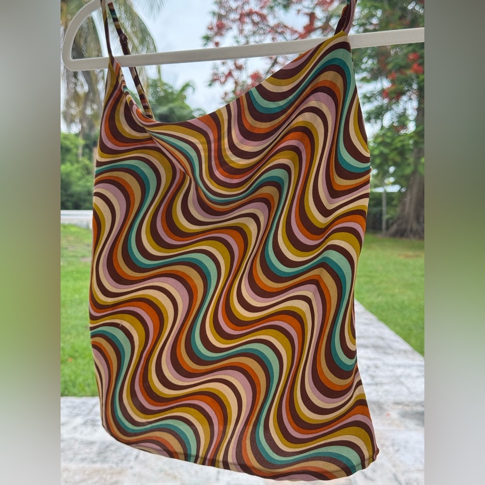 Milk & Honey Retro Wavy Print Tank Top – Y2K Vibes, Multicolor, Size XS